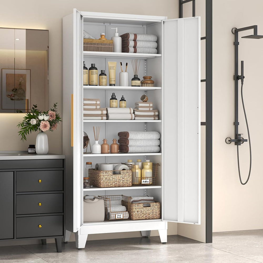 75.3" Tall Metal Pantry Storage Cabinet with 2 Doors & 5 Adjustable ...