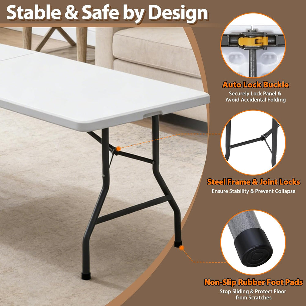 SUPER DEAL 8FT Folding Picnic Table for Indoor Outdoor, Portable Fold-in-Half...