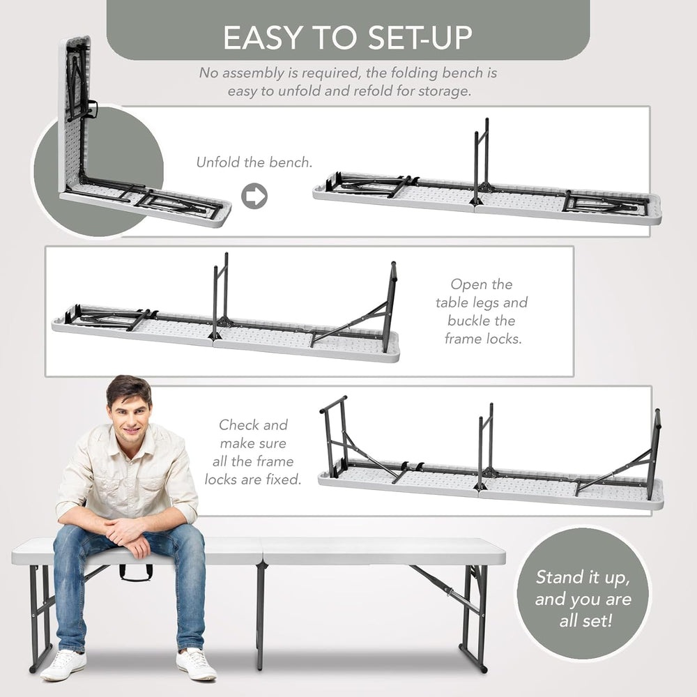 6 Foot Portable Plastic Folding Bench 6FT 72" Half Foldable Heavy Duty S...