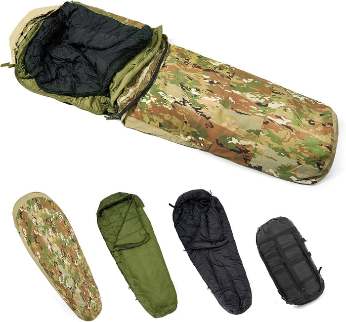 MT Army Military Modular Sleeping Bags System, Multi Layered with Bivy Cover for All Season, Woodland/Multicam