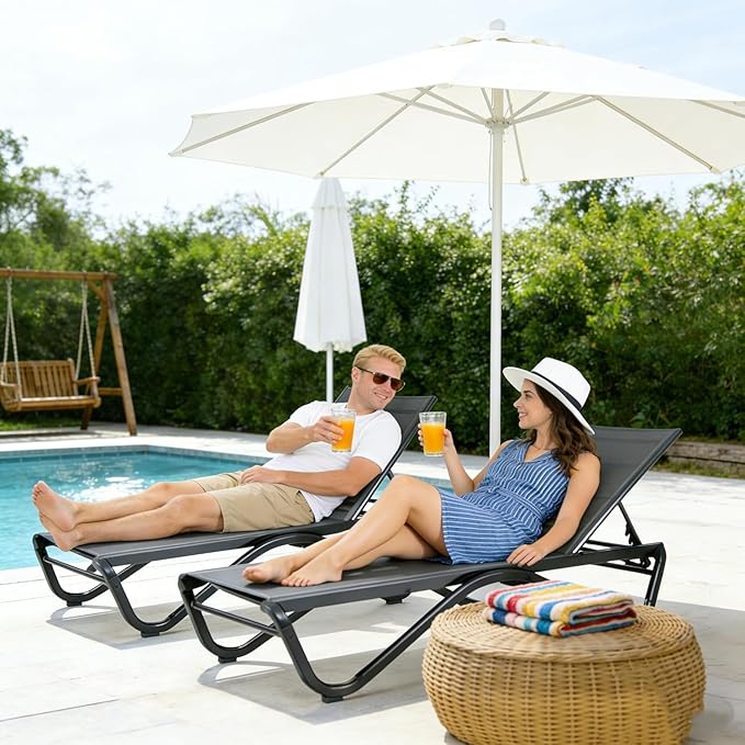 Kozyard Outdoor Chaise Lounge Chair, Full Aluminum Frame, Adjustable Reclinin...