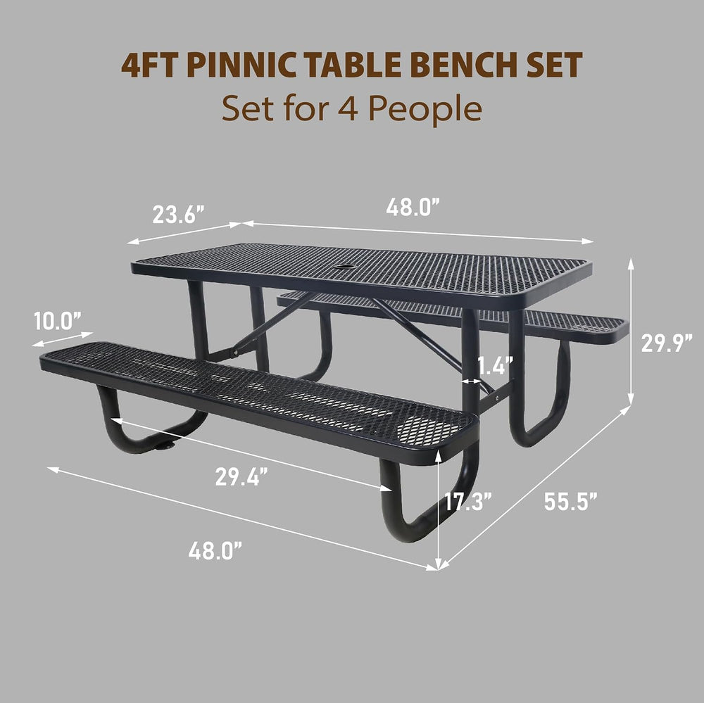 4FT Metal Picnic Tables for Outdoors, Commercial Rectangular Picnic Table and...