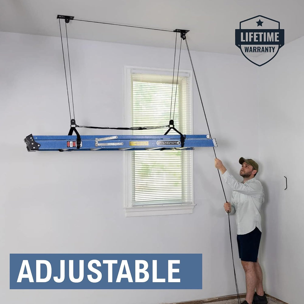 StoreYourBoard Ladder Storage Ceiling Pulley System, Garage Mount Hoist, Heav...