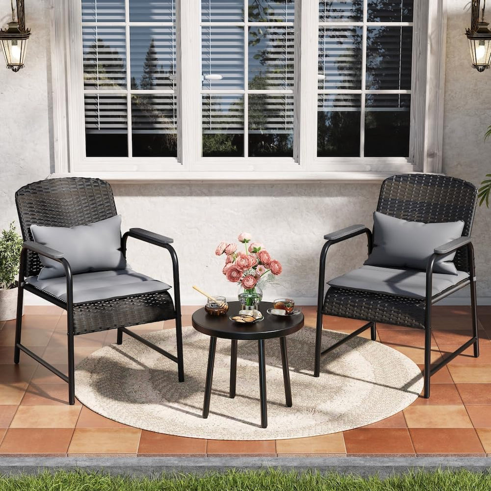 3 Pieces Outdoor Patio Furniture Set,All-Weather Wicker Rattan Bistro Set wit...