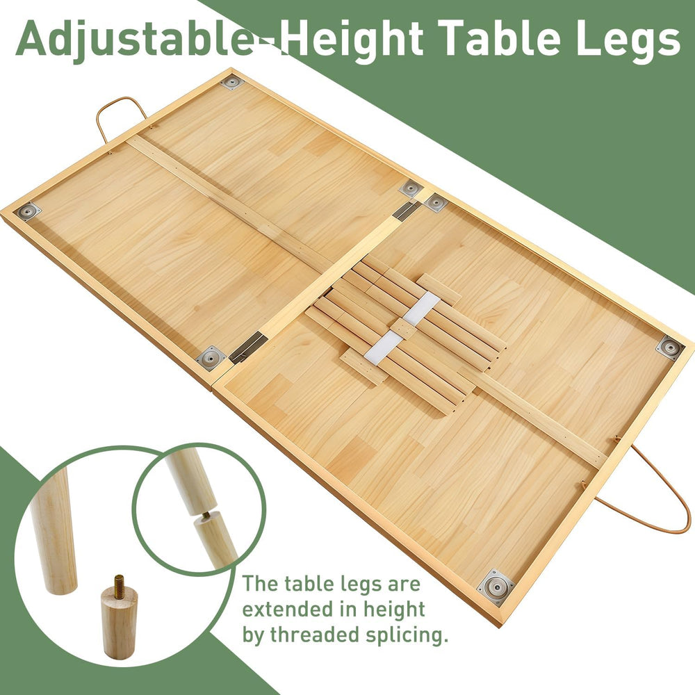 Portable Wooden Picnic Table, 60" x 30" Large Boho Low Floor Table