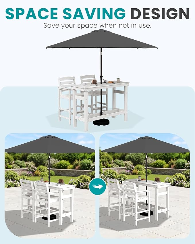 SERWALL Outdoor Bar Set with 9ft Umbrella, All-Weather HDPE Patio Bar Chairs ...