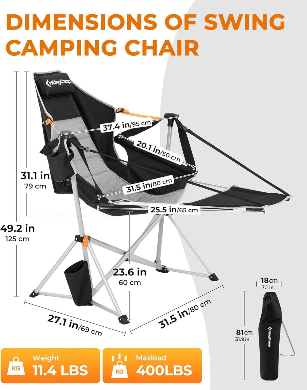KingCamp 2 Pack Hammock Chairs with Footrest, Heavy Duty Swing Chair 400lbs