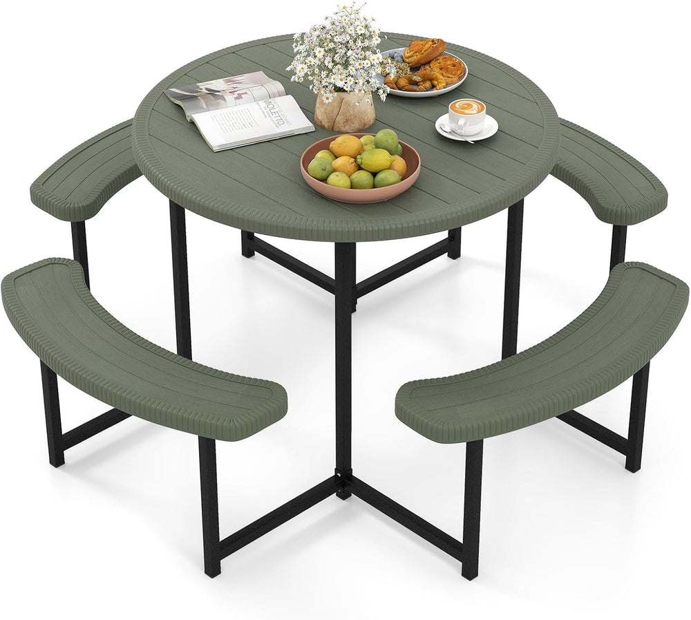 Tangkula 8 Person Round Picnic Table with 4 Benches