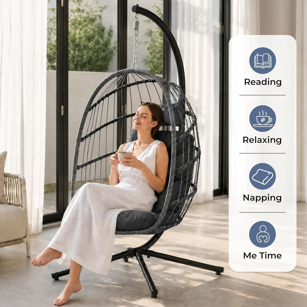 Outdoor Egg Chair with Stand, Indoor Egg Hanging Swing - Dark Grey