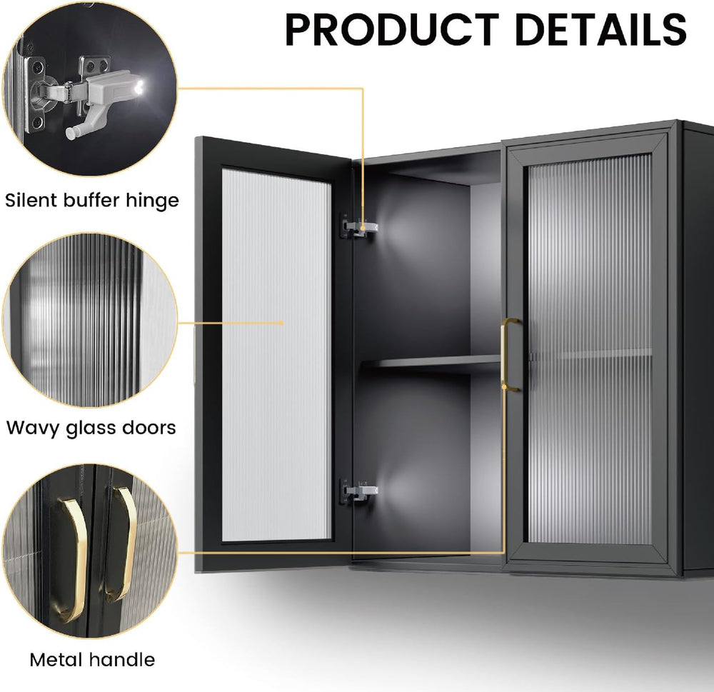 Black LED Wall Storage Cabinets with Adjustable Shlelf