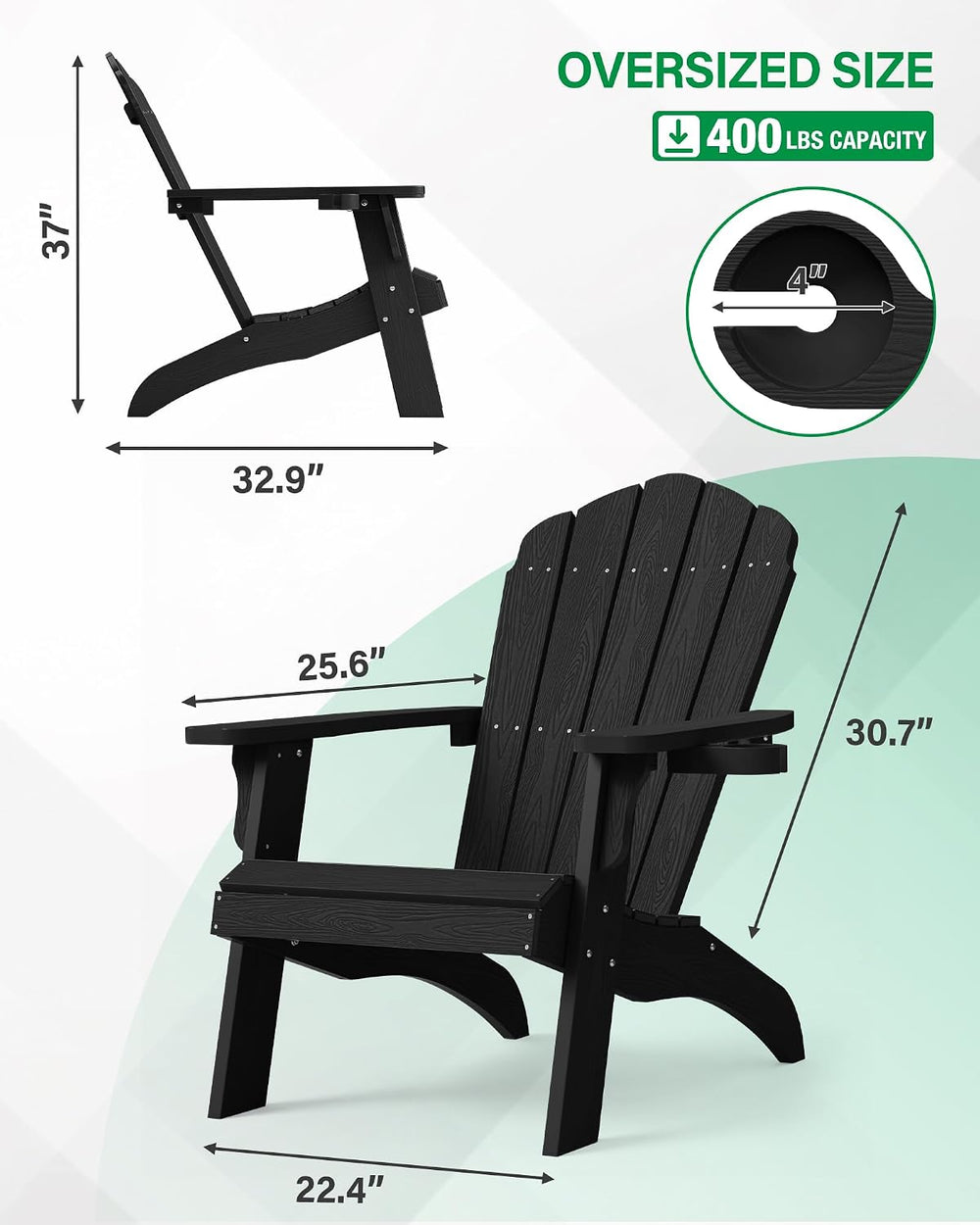 YEFU Oversized Adirondack Chair with Cup-Holder - Black