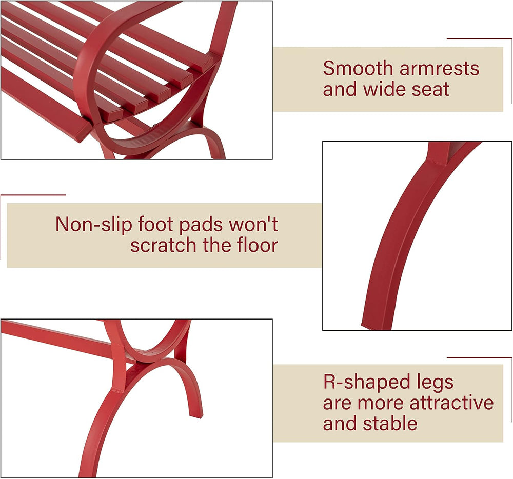 Sophia & William Outdoor Garden Bench, Metal Tube Frame Park Bench, Red