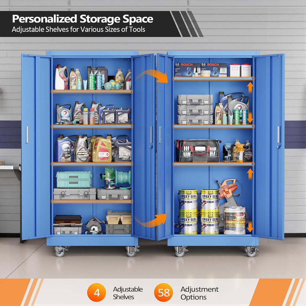 VINGLI Rolling Metal Storage Cabinet with Adjustable Shelves, 71'' Ta...