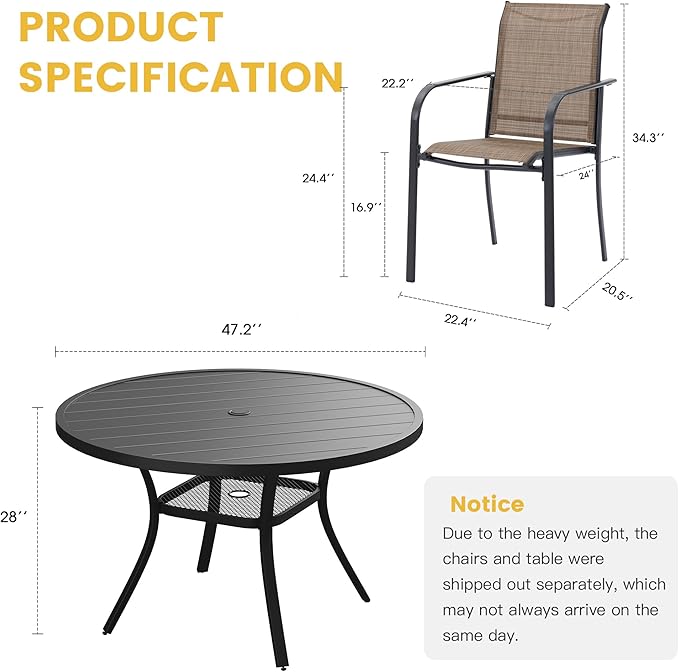 VICLLAX Patio Dining Set for 6, All Weather Metal Outdoor Furniture Set Inclu...