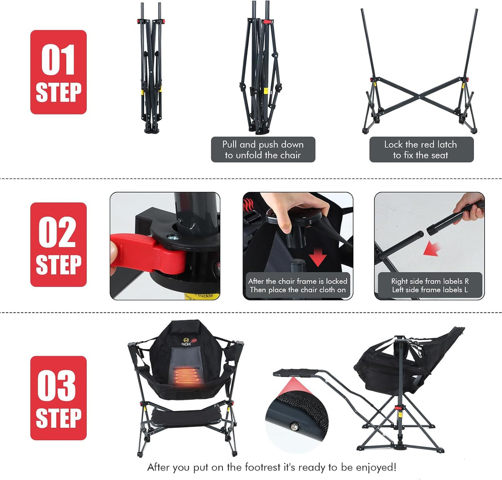 Nice C Heated Hammock Camping Chair with Footrest (2 Pack, Black)