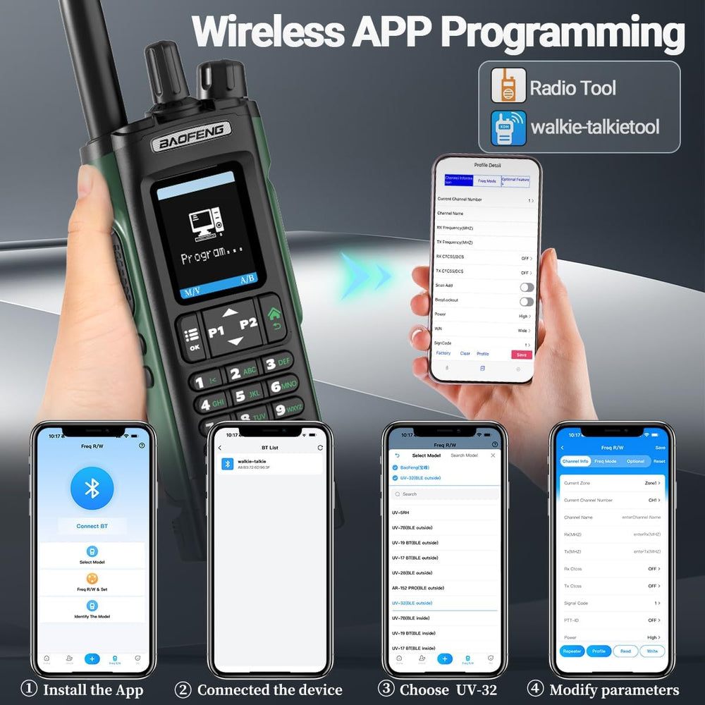 BAOFENG UV-32 Ham Radio Long Range Rechargeable Walkie Talkies UV32 5RM K5 10...