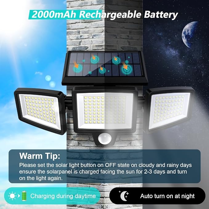 Tuffenough Solar Outdoor Lights 2500LM 210 LED Security Lights with Remote Co...