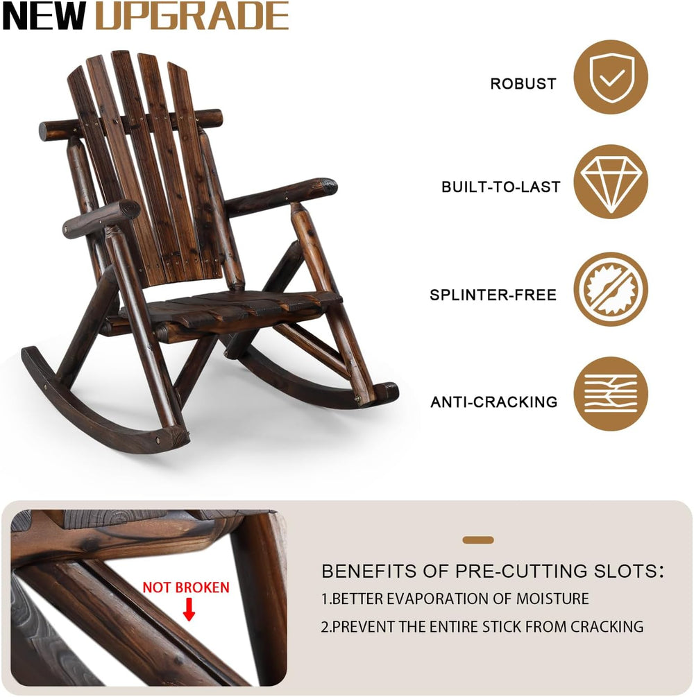 Outvita Wooden Rocking Chair Set of 2, Fir Log Adirondack, Dark Brown