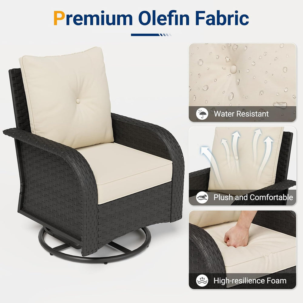 UDPATIO Outdoor Furniture 3 Piece Patio Swivel Chair, Olefin Fade Resistant
