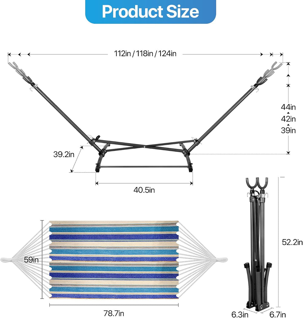 Portable Hammock with Folding Hammock Stand, Blue Stripes