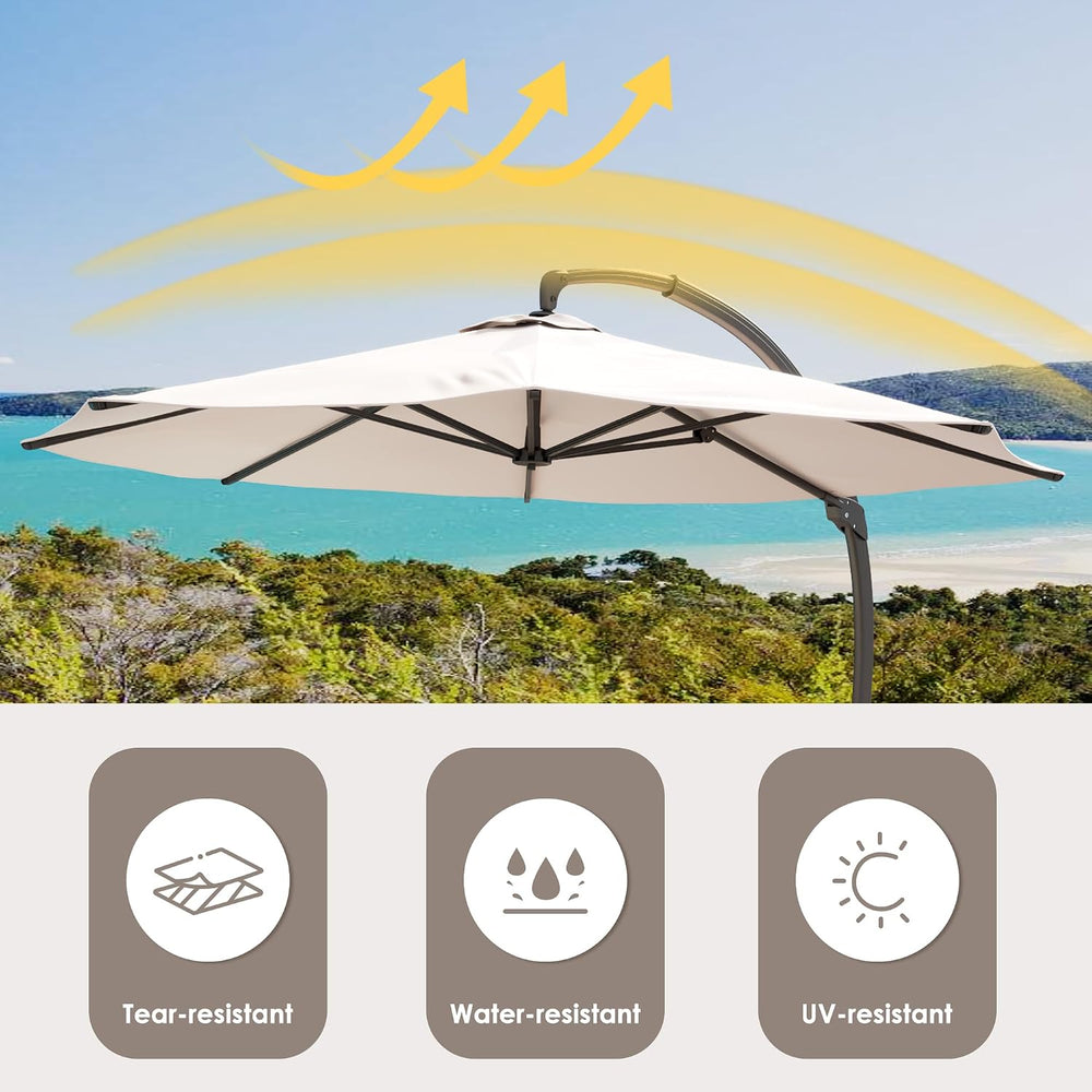 12FT All Aluminum Cantilever Patio Umbrella With Base Included, Champagne