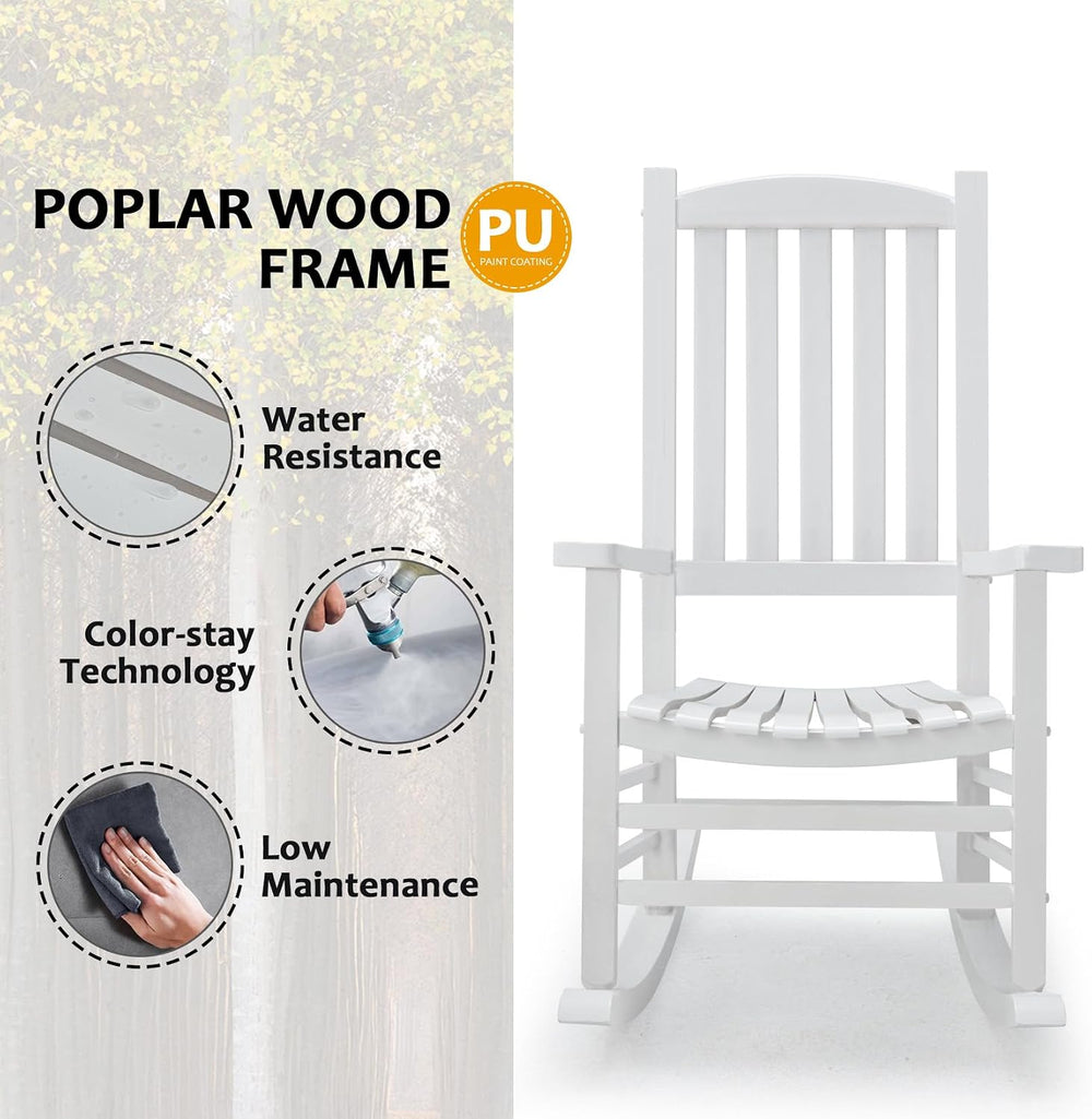Hupmad Wooden Rocking Chair Outdoor Oversized Porch Rocker Chair,Patio Wooden...