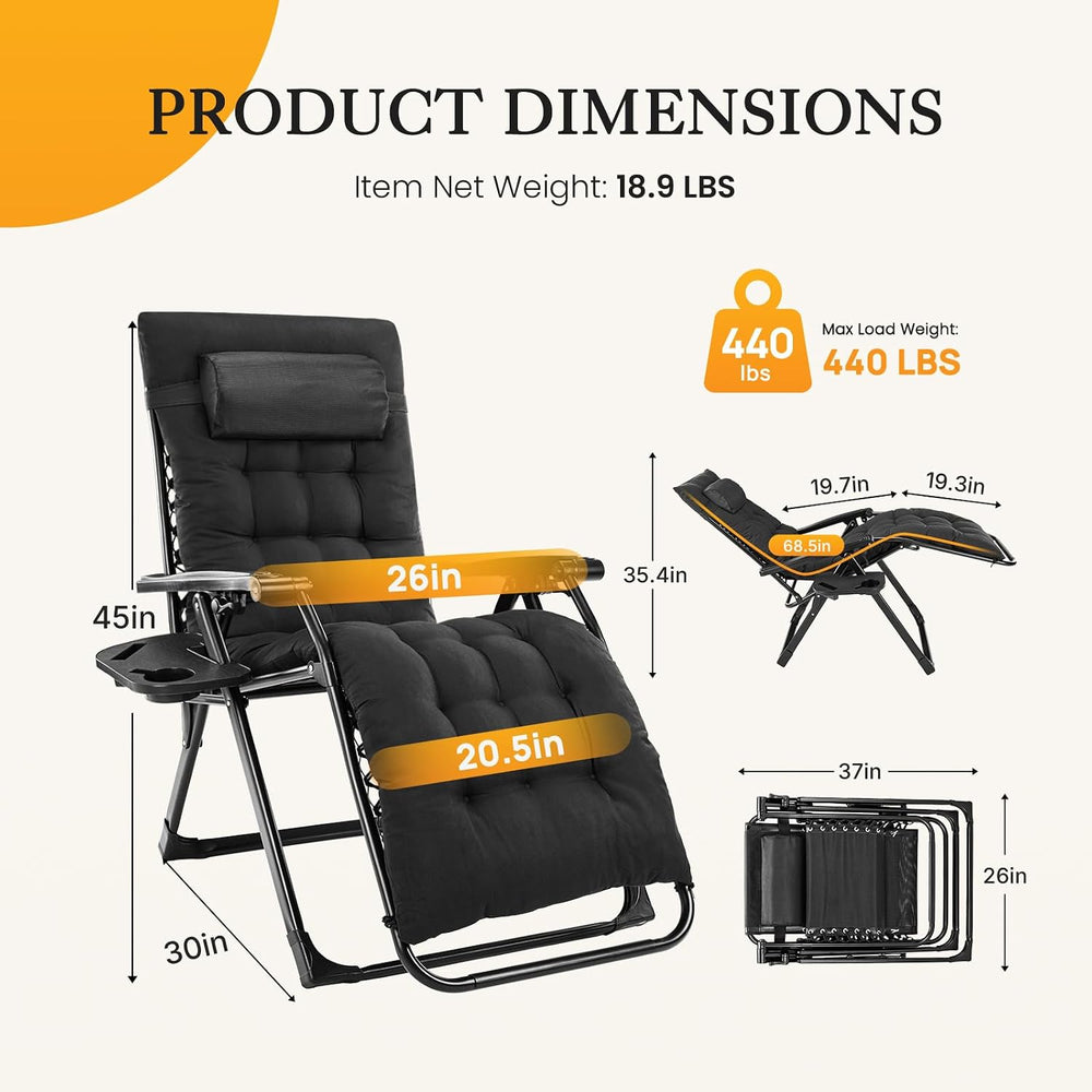 NEWBULIG Zero Gravity Chairs Set of 2, Outdoor Chairs with Cup Holder Trays