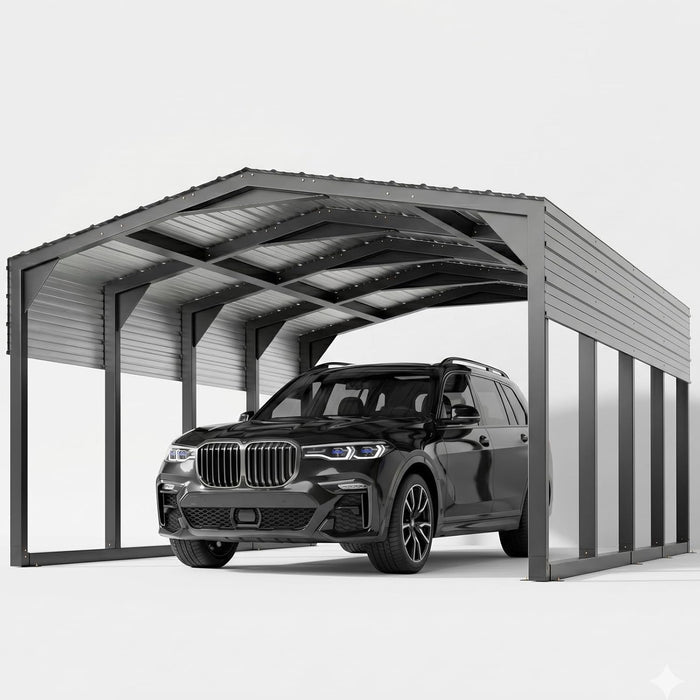 12×20 FT Carport, 2"x2" Reinforced Frame & 29-Gauge Leak-Resistant Roof