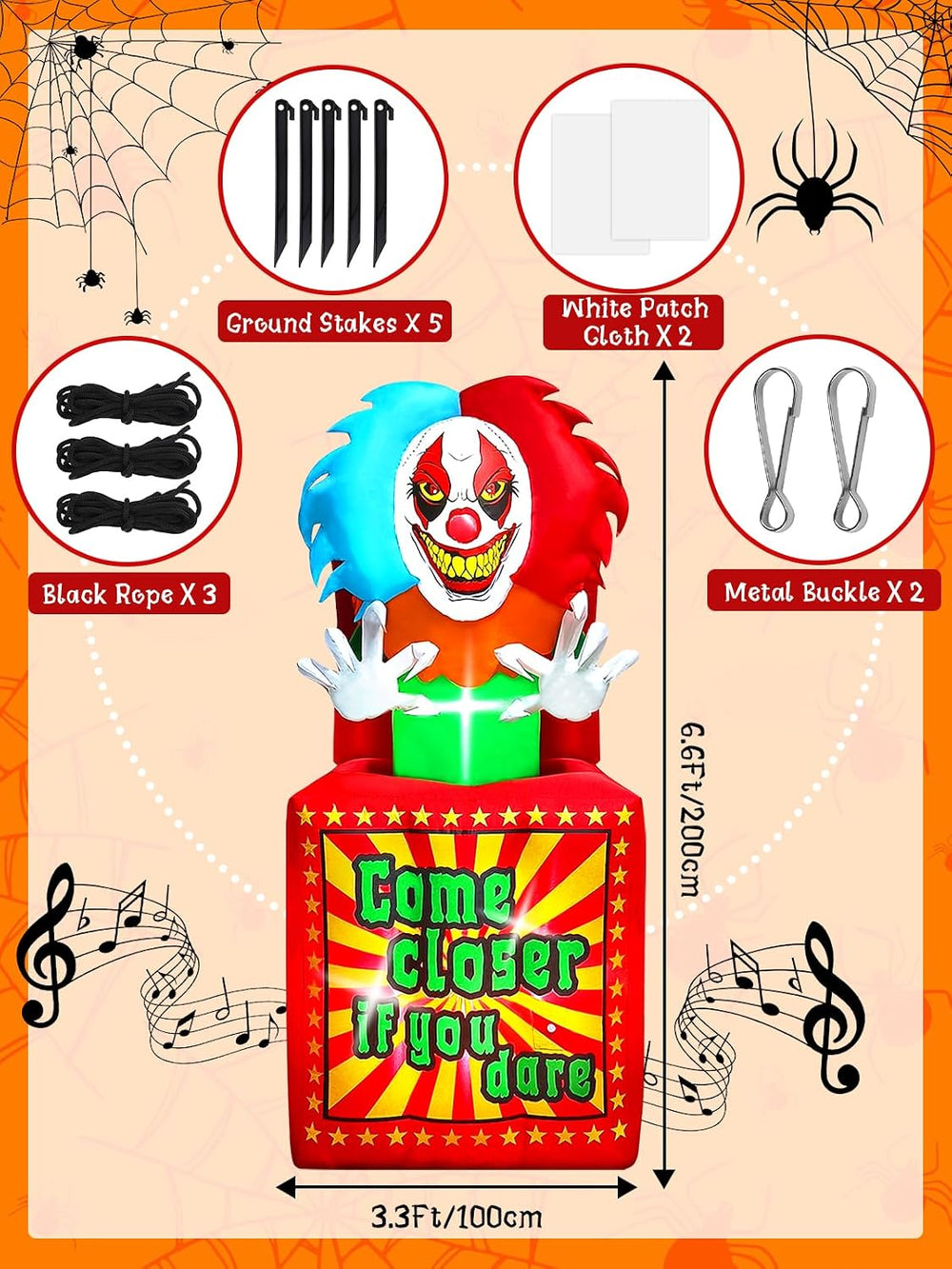 6.6 FT Halloween Inflatables Animated Clown with Music, Kalolary Circus Clown...