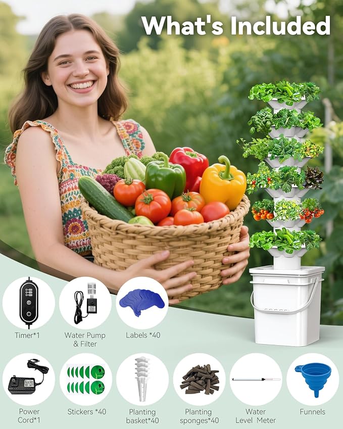 Vertical Hydroponics Growing System Kit, Indoor Outdoor Gardening System Kits...