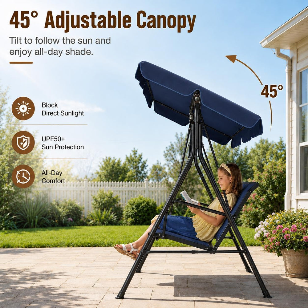 Yaheetech 3-Seat Patio Swing Chair w/Texteline Fabric Ez Setup, Blue