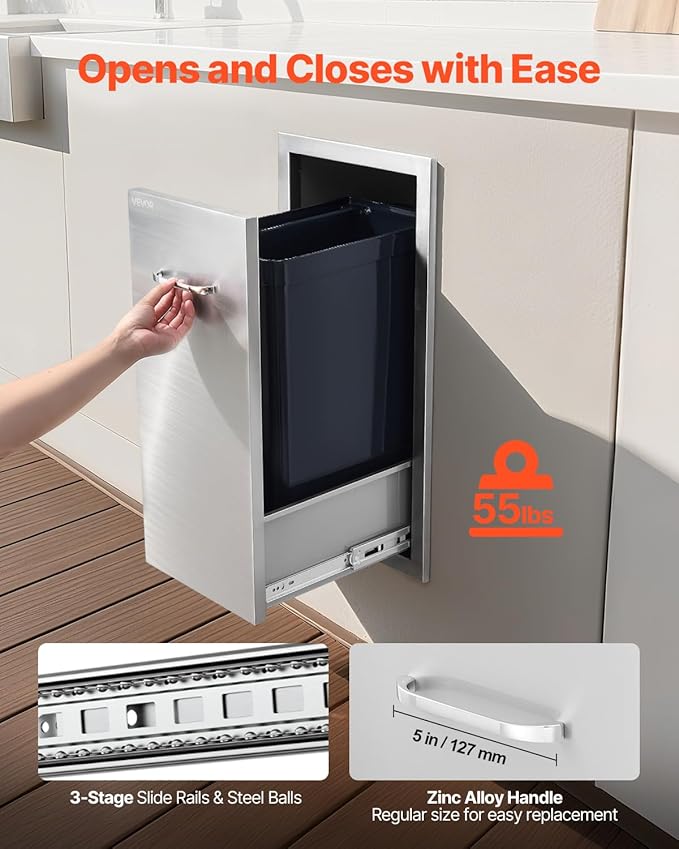 VEVOR Outdoor Kitchen Trash Drawer, 11.81" W x 19.6" D x 23.62"...