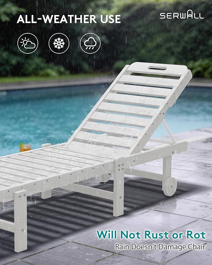 SERWALL Outdoor Chaise Lounge Set of 2, All-Weather HDPE Pool Lounge Chairs w...
