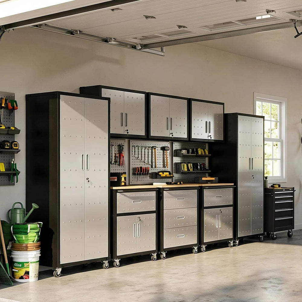 Garage Cabinet System | Heavy Duty Steel All-in-One Modular Garage Cabinet Se...