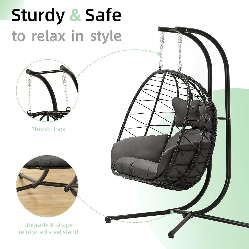 Double Egg Chair with Stand Hammock Swing Chair Foldable Hanging Loveseat, UV...