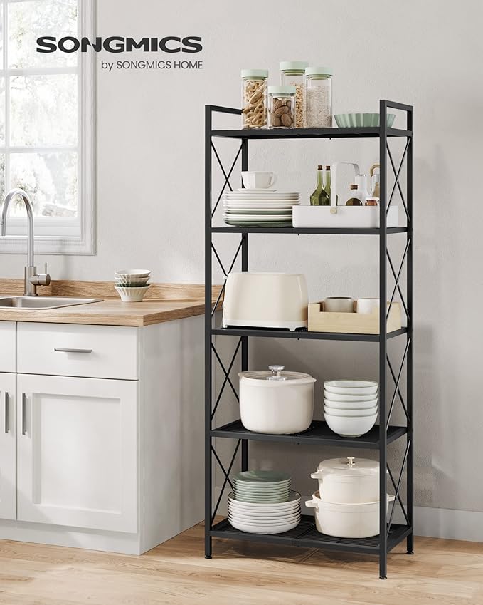 SONGMICS 5-Tier Metal Storage Rack, Shelving Unit with X Side Frames, Dense M...