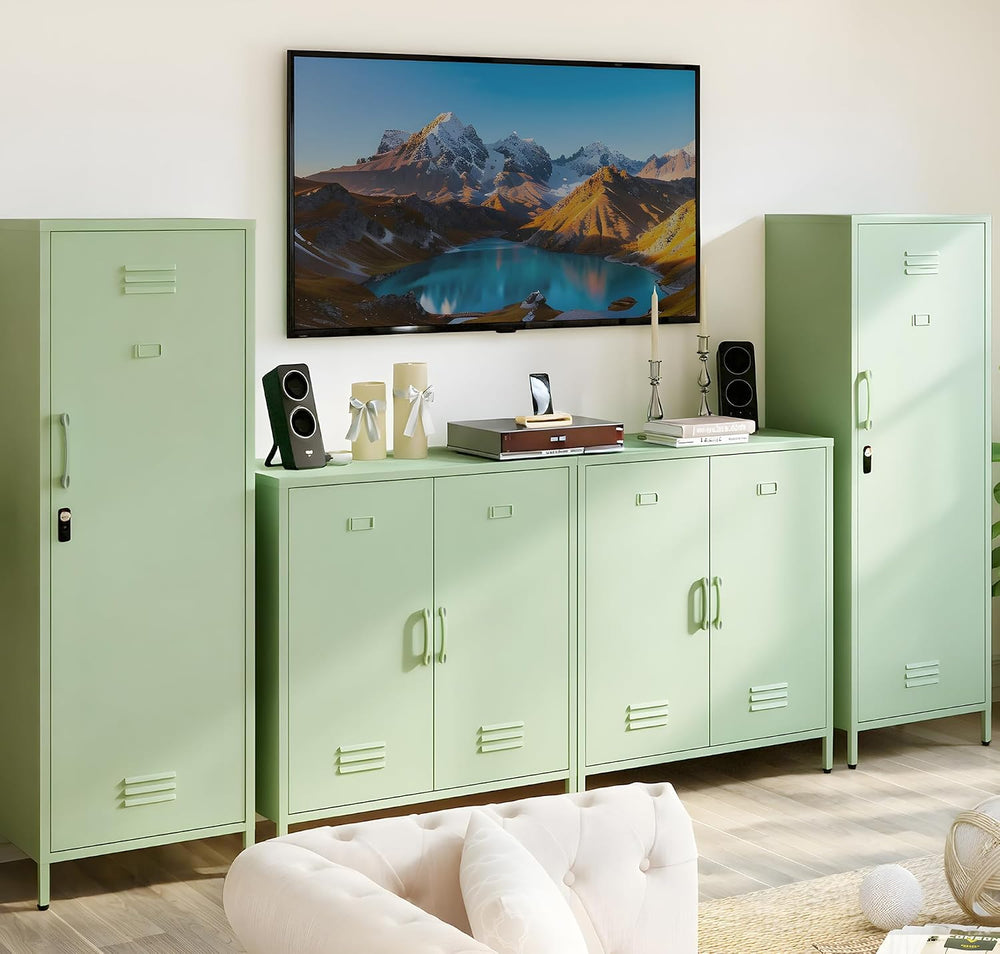 Metal Storage Cabinet Locker Cabinets with Doors and Adjustable Shelf for Kit...