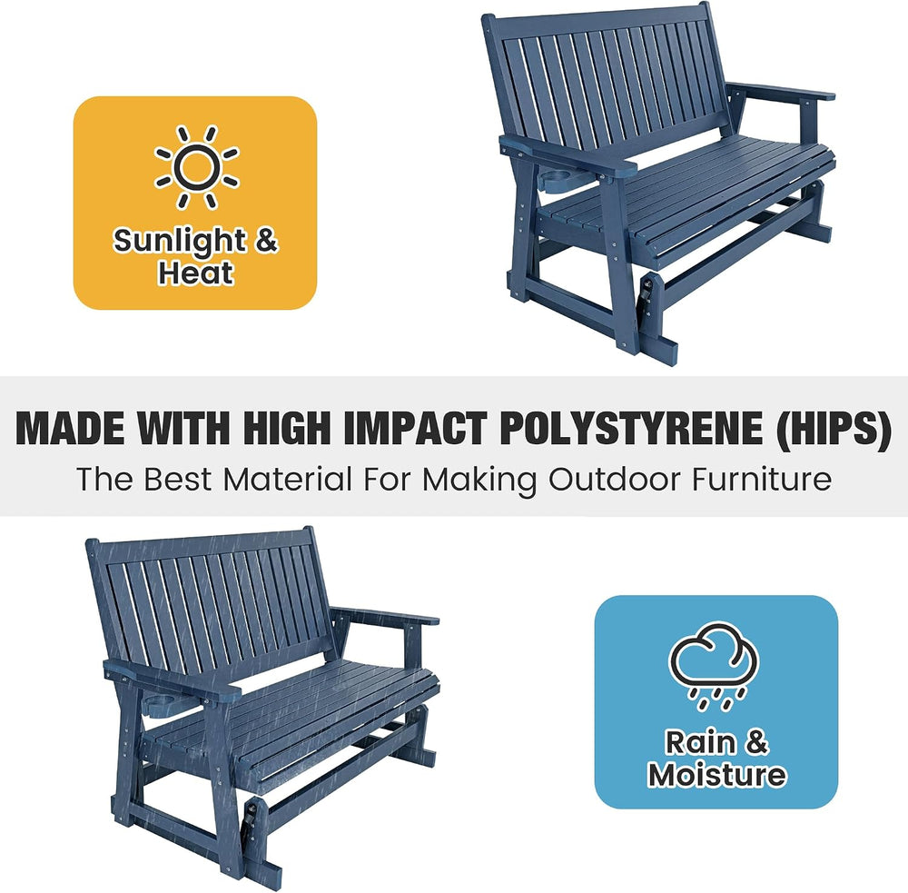 HIPS Patio Glider with Cup Holders, Durable Poly Lumber Material, All-Weather...