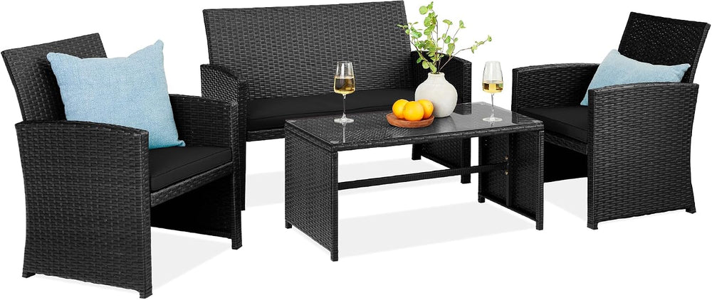 Best Choice Products 4-Piece Outdoor Wicker Patio Conversation Furniture Set ...