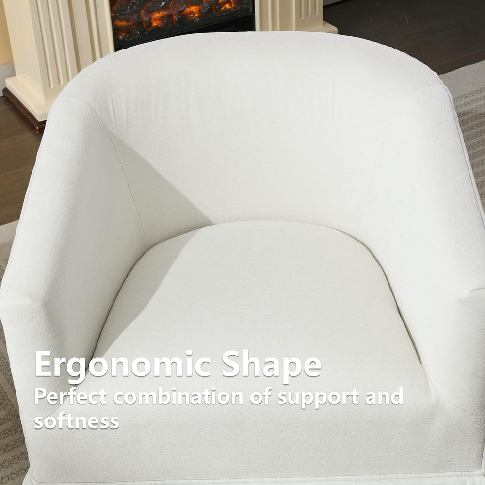 Swivel Accent Chairs Set of 2, Barrel Chair, Skirted Base, White