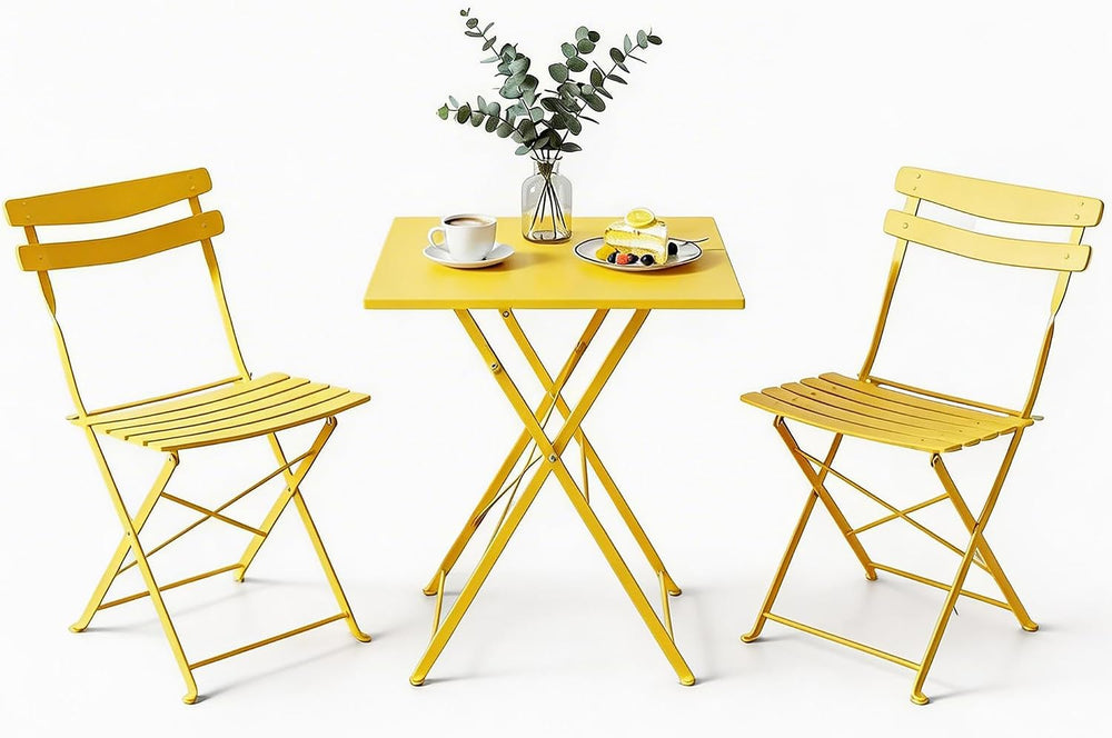 3 Piece Patio Bistro Set, Outdoor Folding Bistro Table and Chairs Set of 2