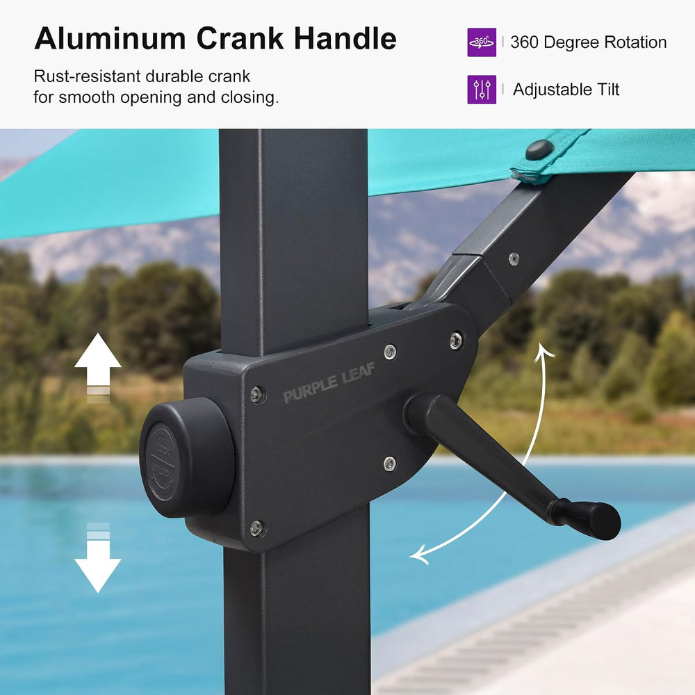 PURPLE LEAF Outdoor Cantilever Umbrella 10' x 10' with Base Turquoise...