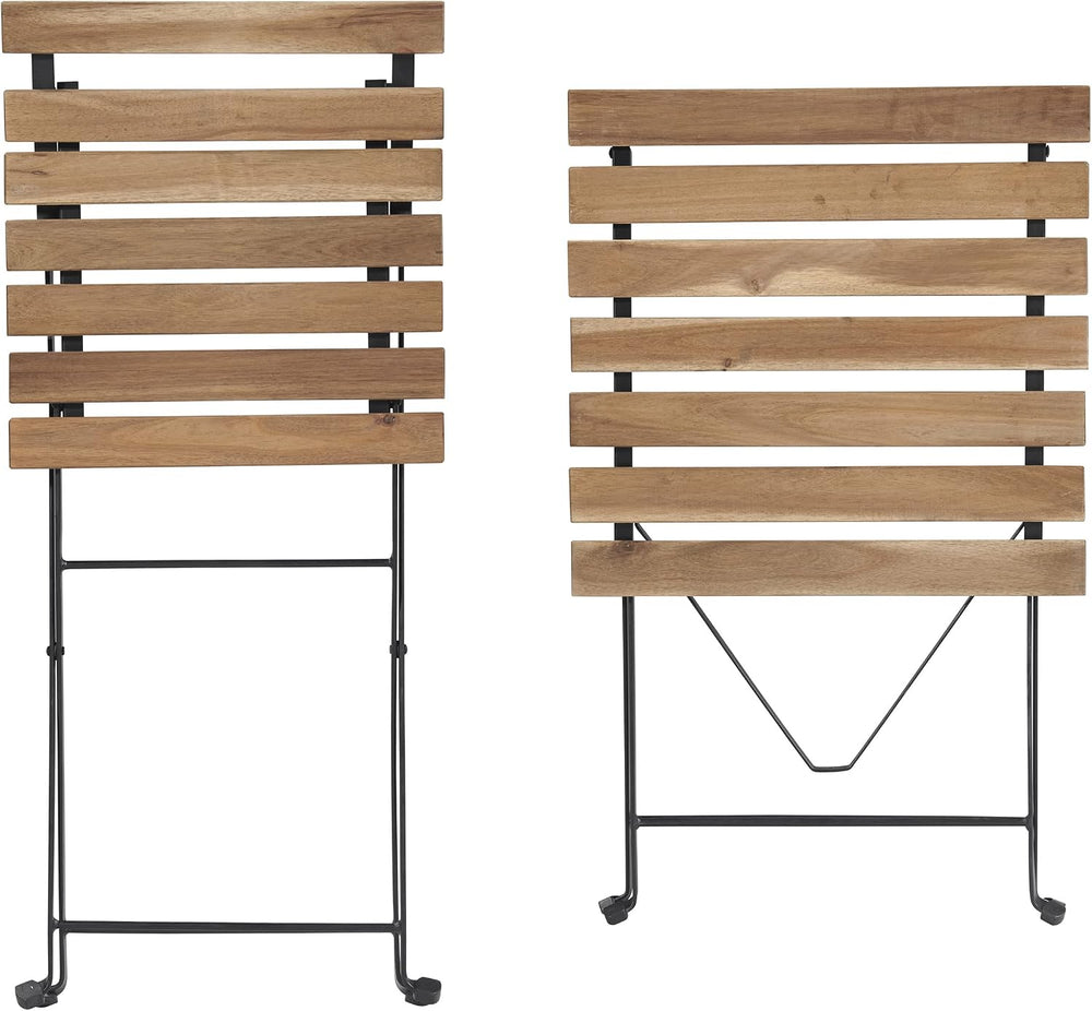 Folding Patio Bistro Set – 3-Piece Acacia Wood and Steel Café Table and Chair...