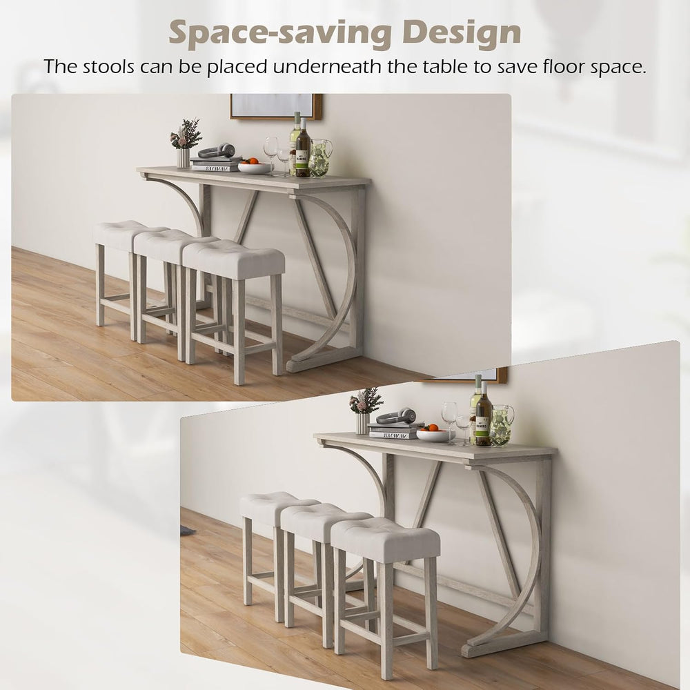 COSTWAY 4-Piece Farmhouse Bar Table Set with Power Outlet