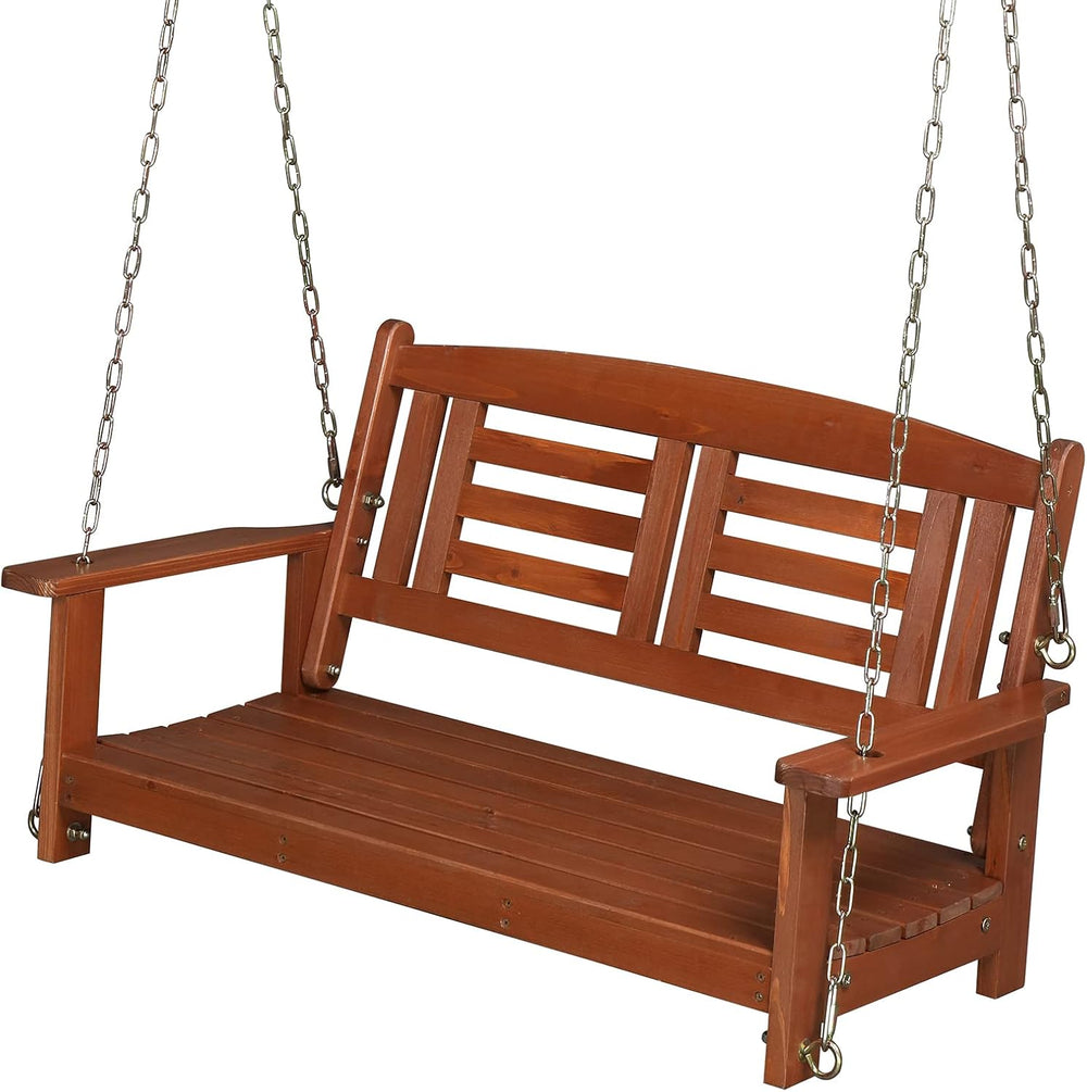 Fir Wood 44in Porch Swing Bench with Chains & Reclined Backrest