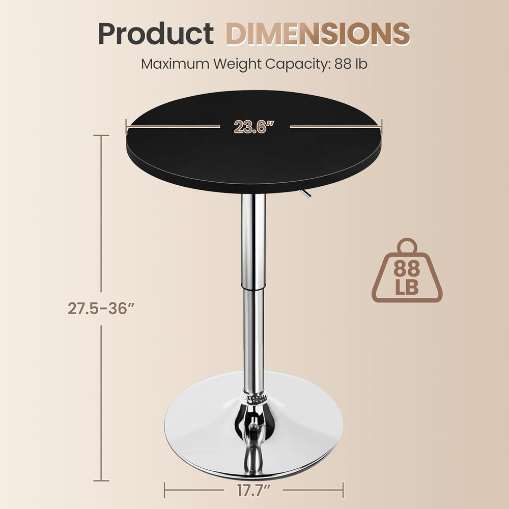 Yaheetech Round Bar Table, Adjustable 27.5-36" Height, Swivel Top, Black