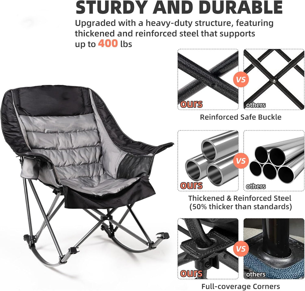 Oversized Rocking Camping Chair for Adults - 400lbs Capacity Padded Camp Chai...