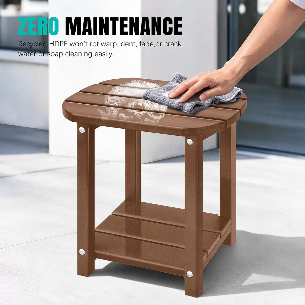 LZRS 2-Tier Patio Side Table, Heavy Duty HDPE Outdoor End Table with Wood Tex...