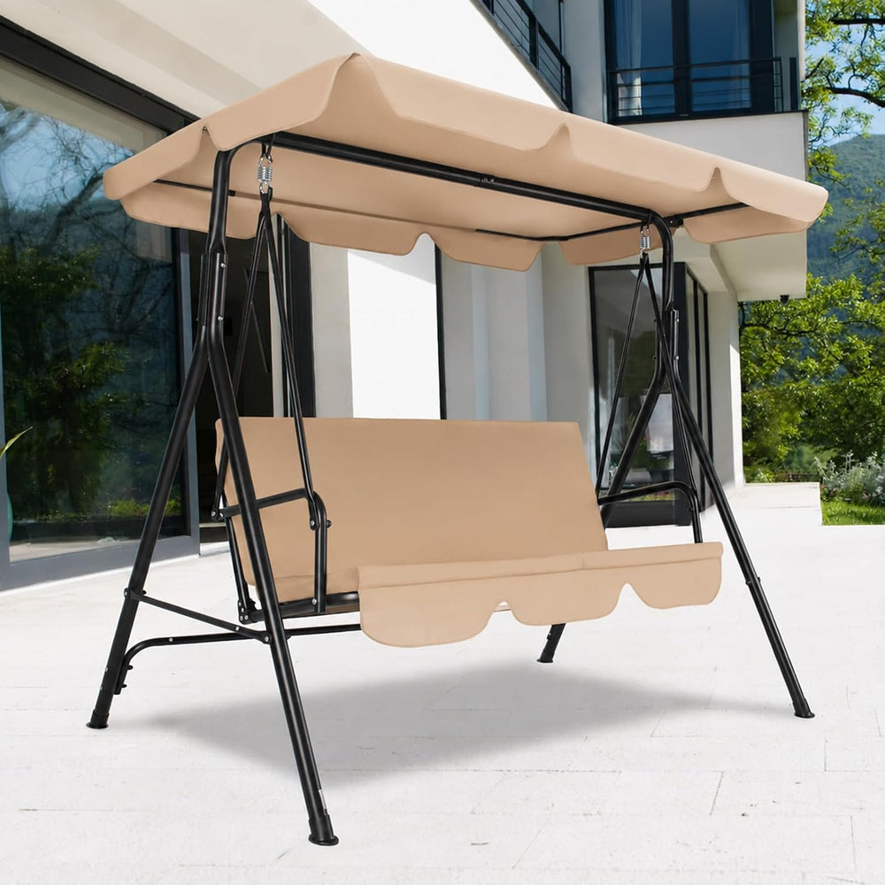 Garvee 3 Seat Outdoor Porch Swing with Adjustable Canopy, Patio Swing Chair w...
