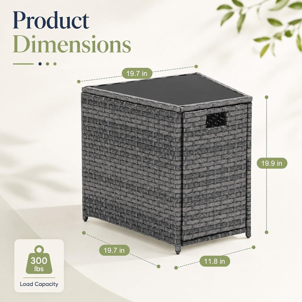 Restland Outdoor Wicker Table - Grey Rattan Coffee Table with Tempered Glass ...